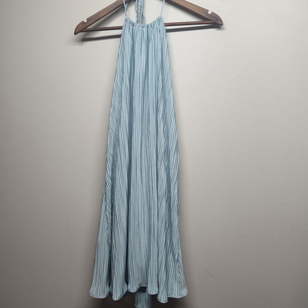 Fore Mini Dress Women Size M Light Blue Ribbed Halter Lined Retro Gatsby Party